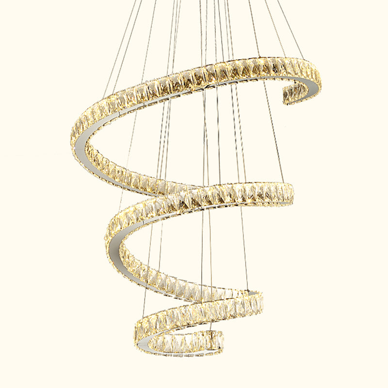 Cristal incrusté en spirale lustre pendentif lumineuse simplicité en acier inoxydable