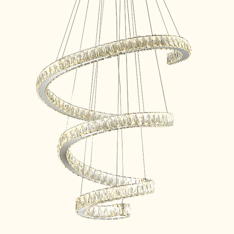 Cristal incrusté en spirale lustre pendentif lumineuse simplicité en acier inoxydable