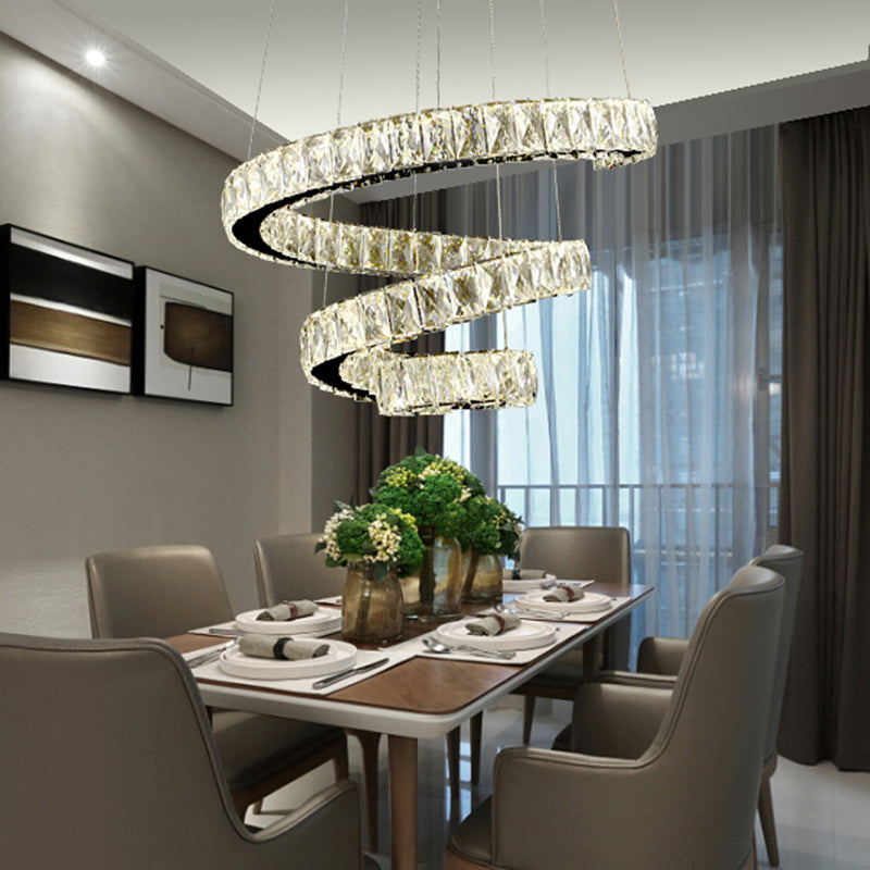 Cristal incrusté en spirale lustre pendentif lumineuse simplicité en acier inoxydable