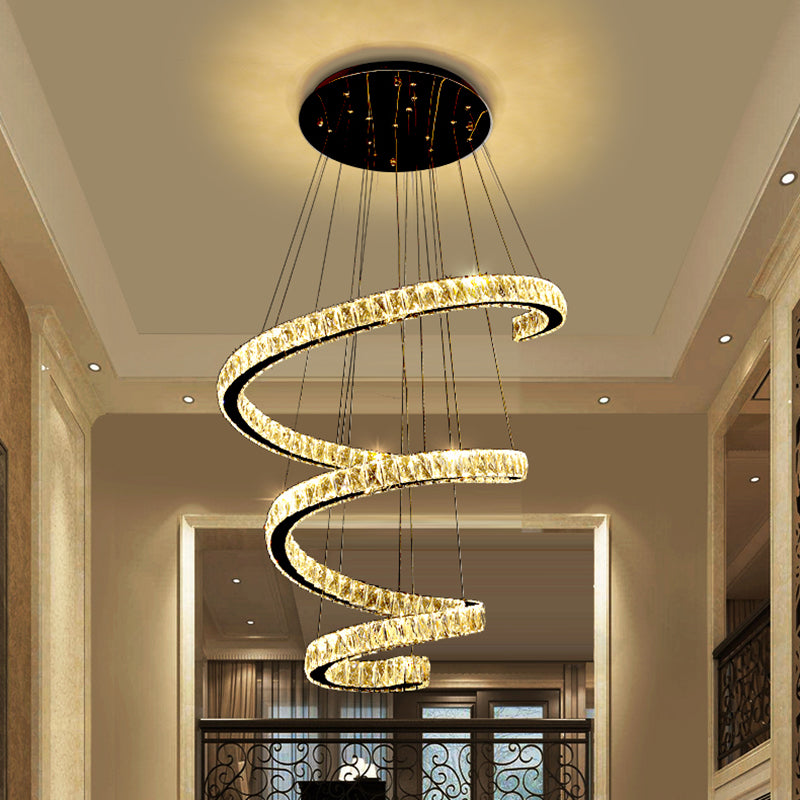 Cristal incrusté en spirale lustre pendentif lumineuse simplicité en acier inoxydable