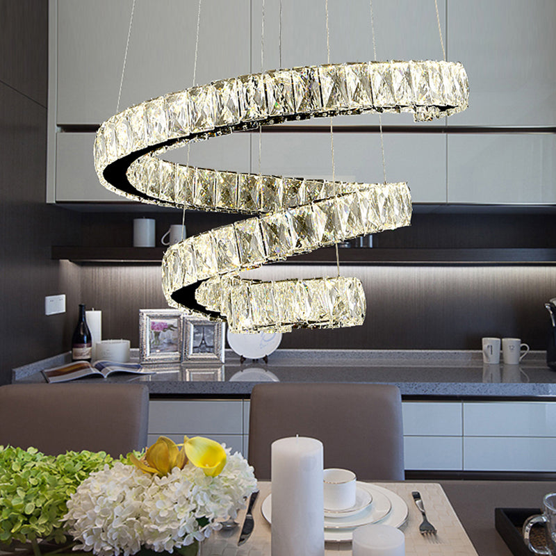 Cristal incrusté en spirale lustre pendentif lumineuse simplicité en acier inoxydable