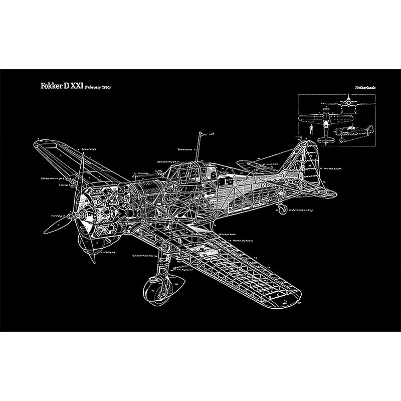 Airplane Design Wall Mural Decal for Accent Wall, Black and White, Personalized Size Available