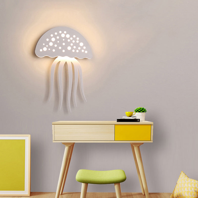 Jellyfish-Shape Sconce Lighting Cartoon Metal LED White Wall Lamp Fixture for Living Room