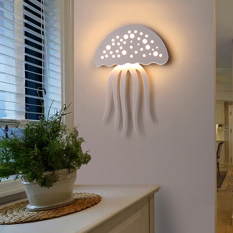 Jellyfish-Shape Sconce Lighting Cartoon Metal LED White Wall Lamp Fixture for Living Room