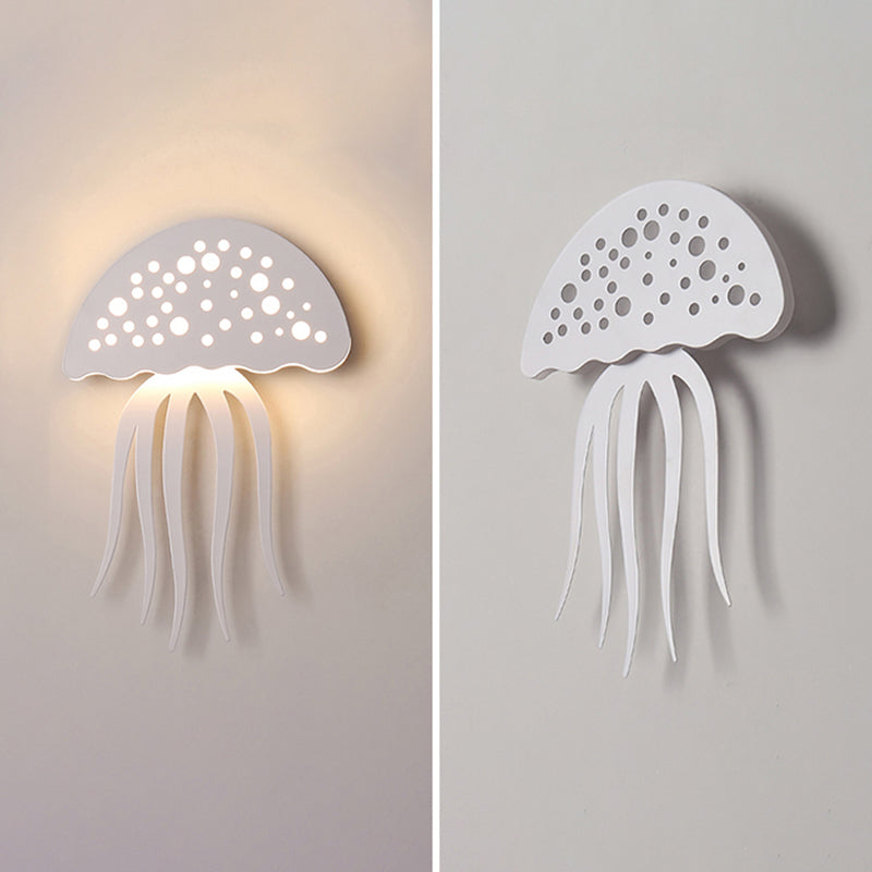 Jellyfish-Shape Sconce Lighting Cartoon Metal LED White Wall Lamp Fixture for Living Room