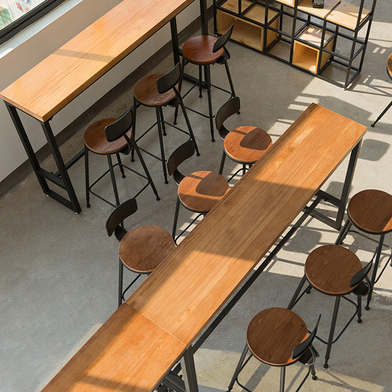 Industrial Bar Dining Table Pine Wood Bar Dining Table with Trestle Base in Black