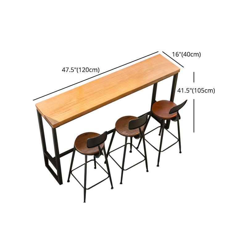 Industrial Bar Dining Table Pine Wood Bar Dining Table with Trestle Base in Black