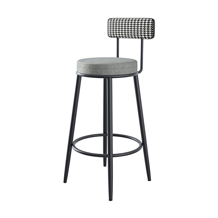 Modern Armless Backrest Counter Stool Iron Kitchen Bar Stool with Pedal and Cushion