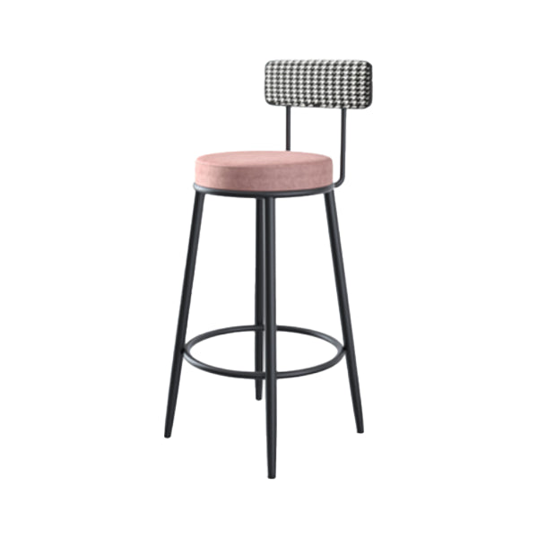 Modern Armless Backrest Counter Stool Iron Kitchen Bar Stool with Pedal and Cushion