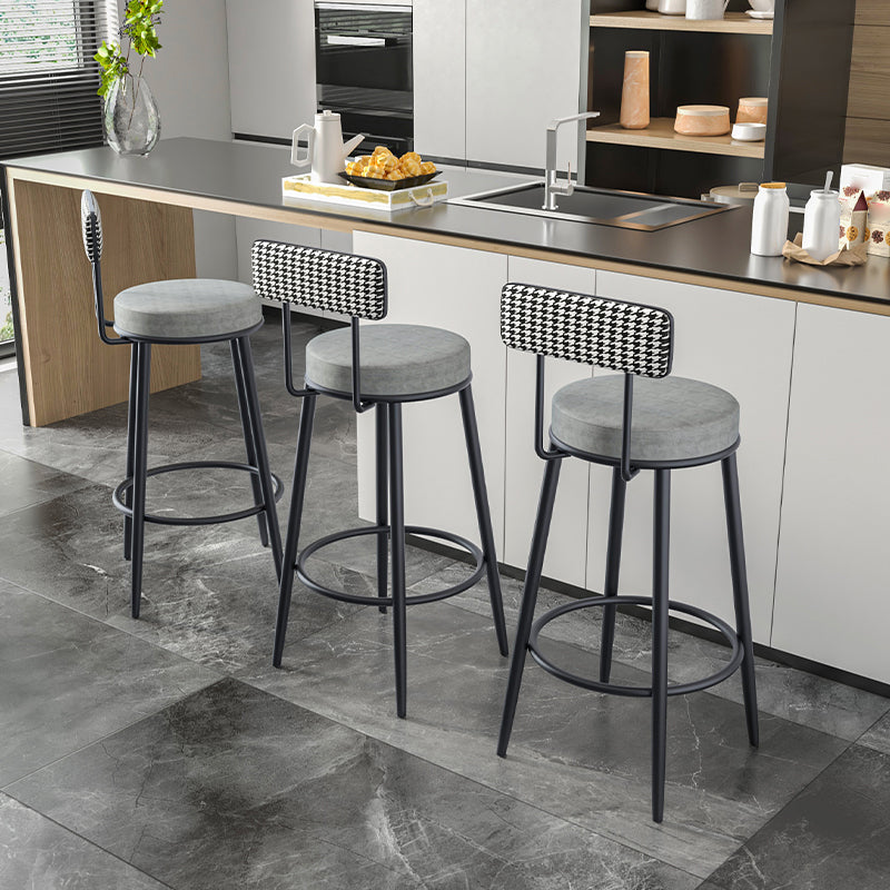 Modern Armless Backrest Counter Stool Iron Cafe Bar Stool with Pedal and Cushion