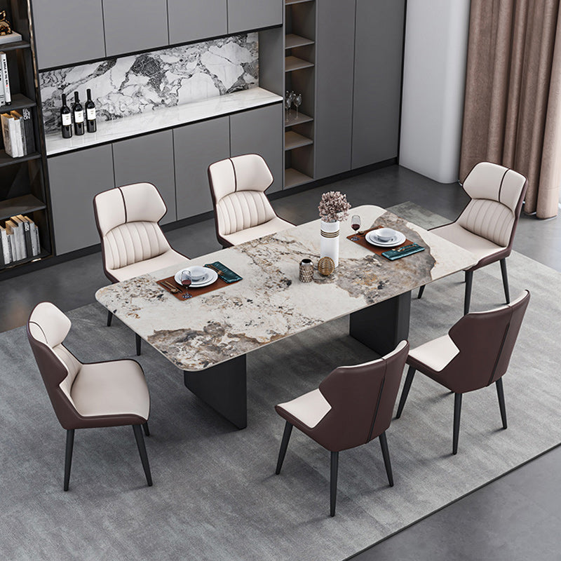 Modern 1/2/5/7 Pieces Dining Set Sintered Stone Dining Table with Leather Chairs
