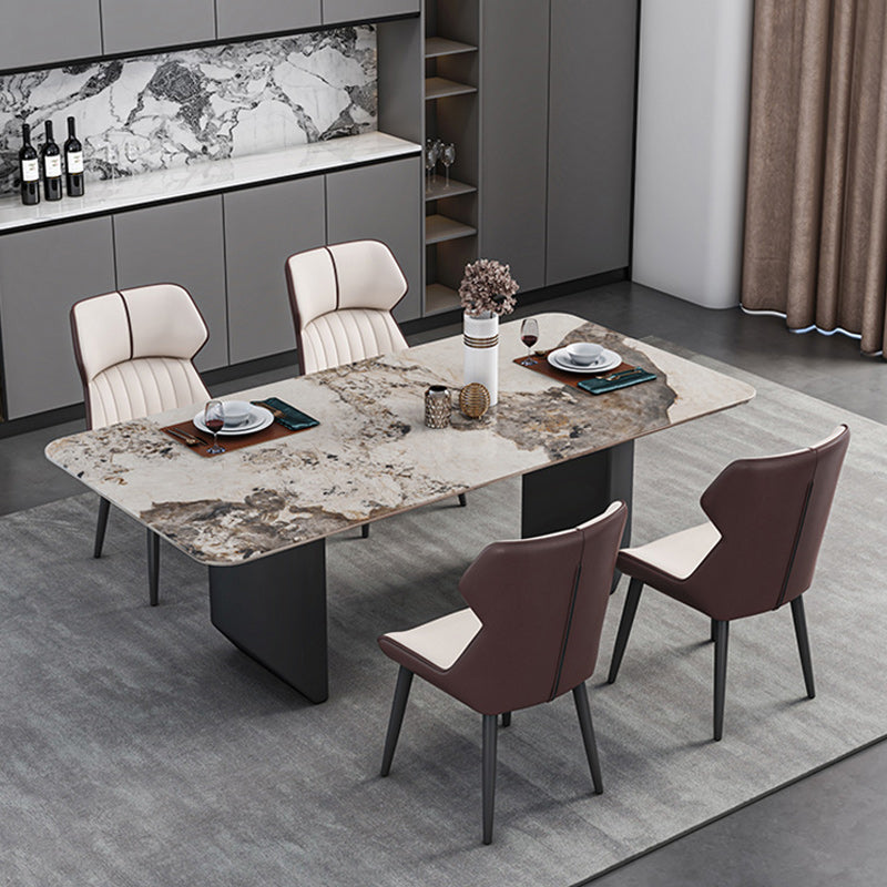 Modern 1/2/5/7 Pieces Dining Set Sintered Stone Dining Table with Leather Chairs