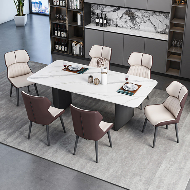 Modern 1/2/5/7 Pieces Dining Set Sintered Stone Dining Table with Leather Chairs