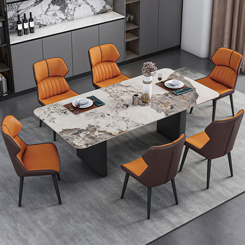 Modern 1/2/5/7 Pieces Dining Set Sintered Stone Dining Table with Leather Chairs