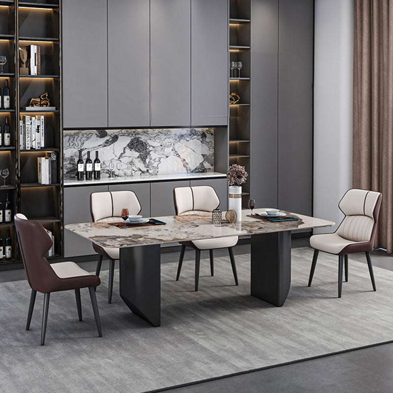 Modern 1/2/5/7 Pieces Dining Set Sintered Stone Dining Table with Leather Chairs