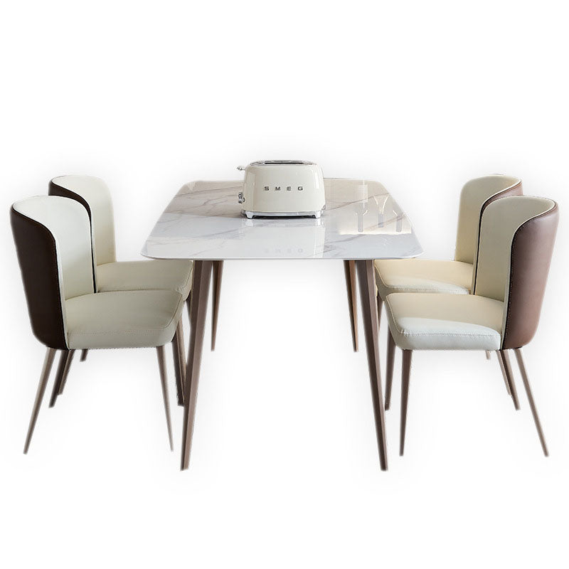 Nordic Dining Set 1/4/5 Pieces Sintered Stone Dining Table with Leather Chairs