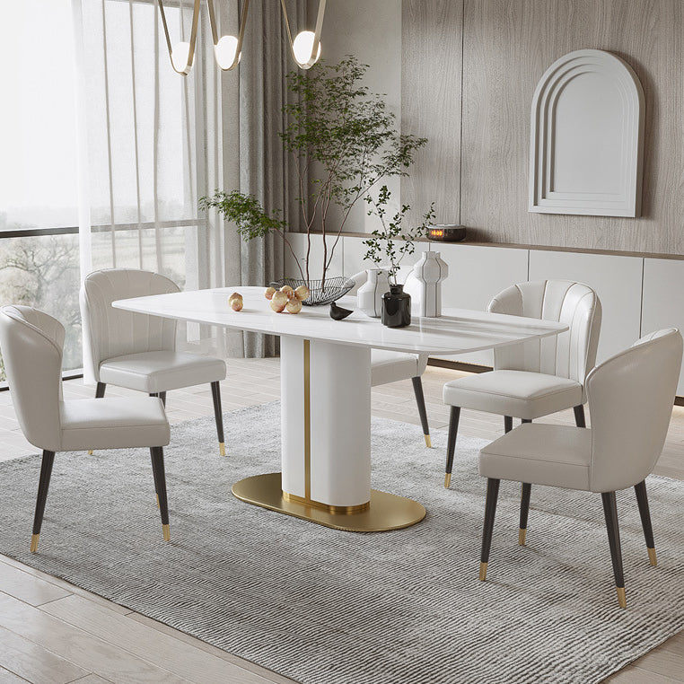 Luxury 1/4/5/6/7 Pieces Dining Set Sintered Stone Dining Table with Leather Chairs