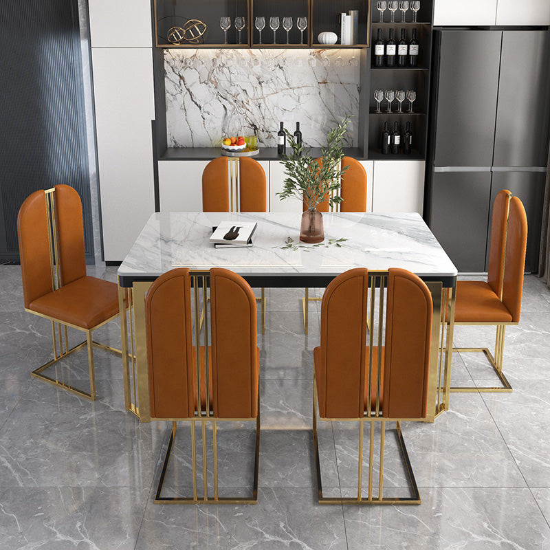 Traditional Luxury Dining Table Sintered Stone White Dining Table with Gold Frame