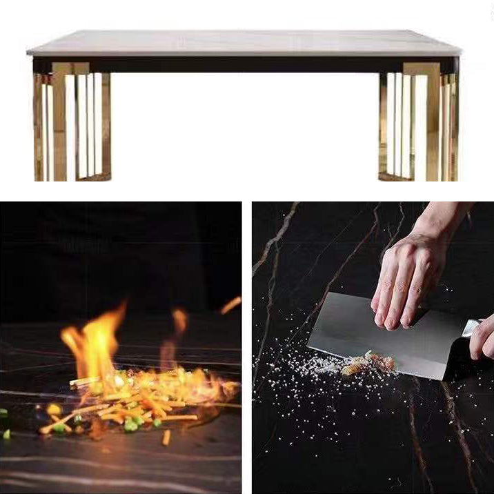 Traditional Luxury Dining Table Sintered Stone White Dining Table with Gold Frame