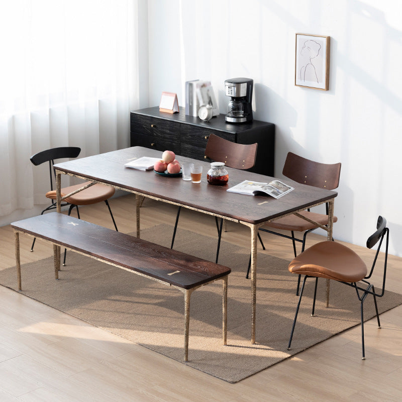 Traditional Luxury Dining Table Rectangle Solid Wood Dining Table with Metal Base