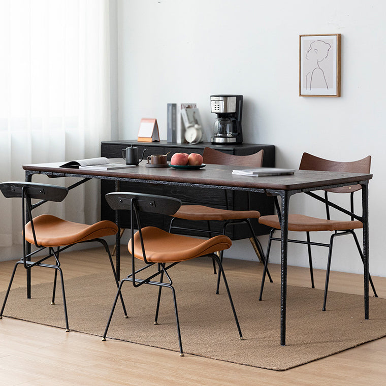Traditional Luxury Dining Table Rectangle Solid Wood Dining Table with Metal Base