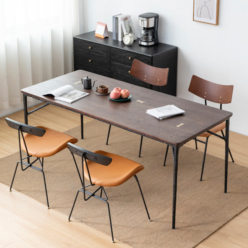 Traditional Luxury Dining Table Rectangle Solid Wood Dining Table with Metal Base