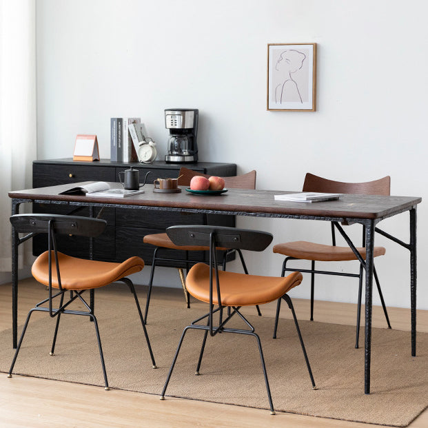 Traditional Luxury Dining Table Rectangle Solid Wood Dining Table with Metal Base