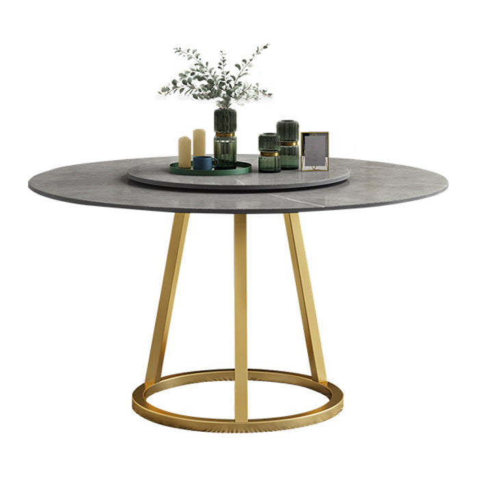 Sintered Stone Top Rotatable Round Table Modern Dining Table with Pedestal Base