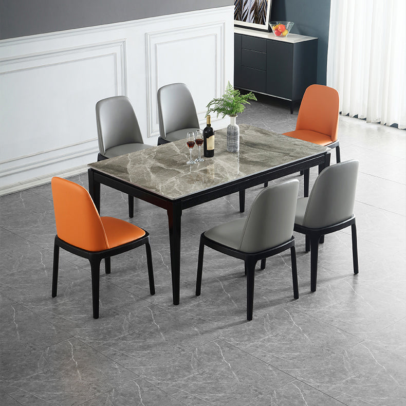 Rectangle 4 Legs Modern Dining Table Grey Tone Fixed Table of Sintered Stone