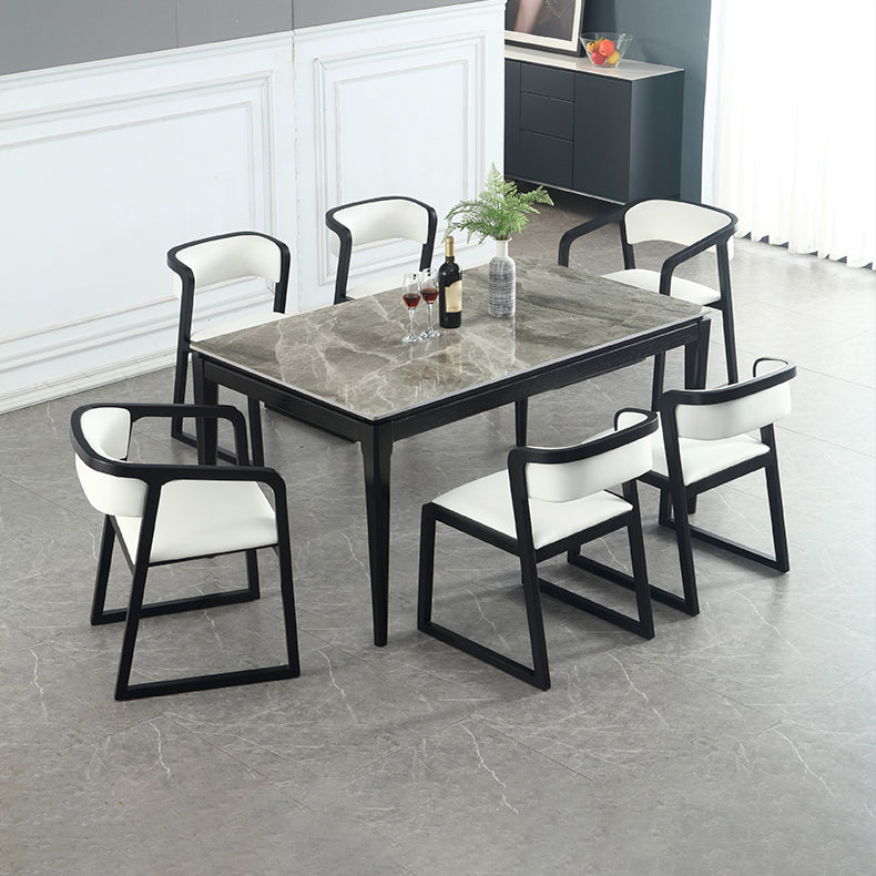 Rectangle 4 Legs Modern Dining Table Grey Tone Fixed Table of Sintered Stone