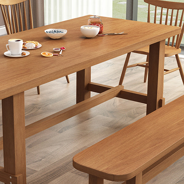 Modern Ash Wood Table for Restaurant Rectangle Dining Table with Trestle Base
