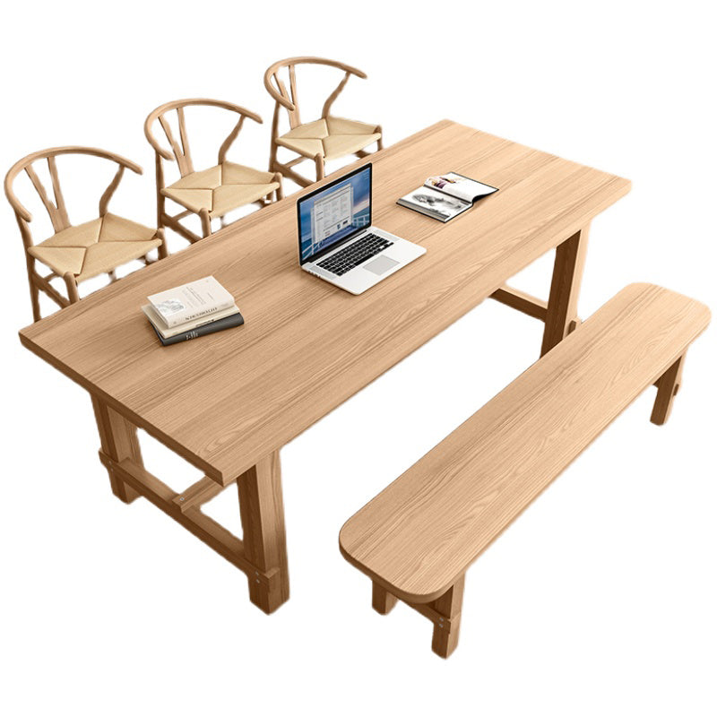 Modern Ash Wood Table for Restaurant Rectangle Dining Table with Trestle Base