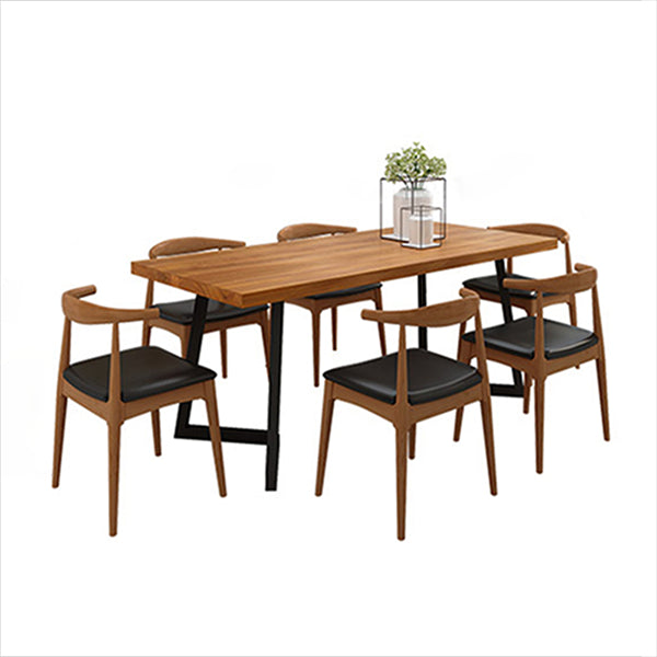 Pine Wood Top Dining Table Modern Rectangle Table with Sled Base