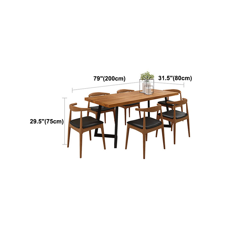 Pine Wood Top Dining Table Modern Rectangle Table with Sled Base