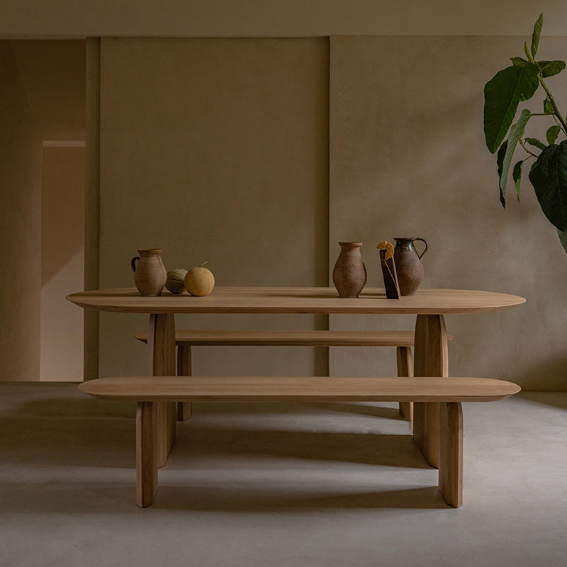 Pine Wood Top Dining Table Modern Oval Table with Sled Base in Brown