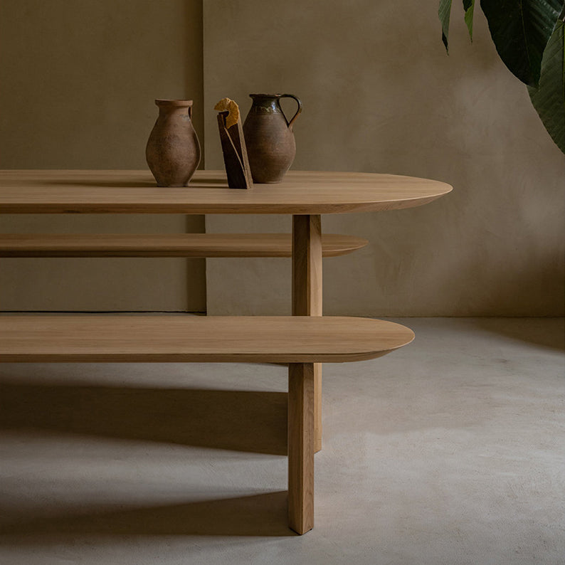 Pine Wood Top Dining Table Modern Oval Table with Sled Base in Brown