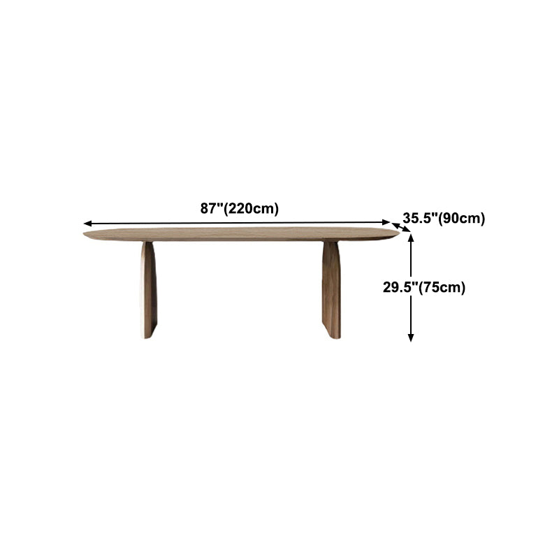 Pine Wood Top Dining Table Modern Oval Table with Sled Base in Brown