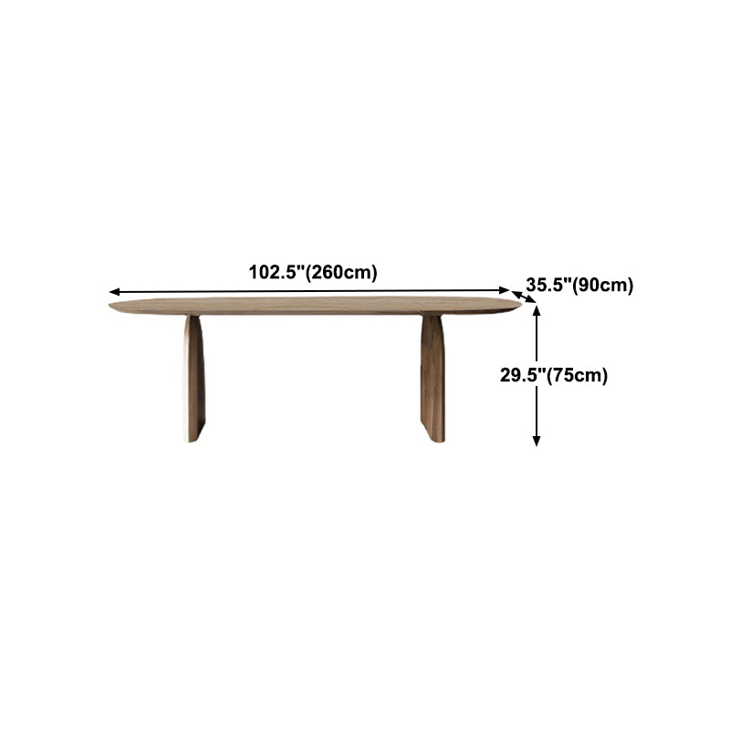 Pine Wood Top Dining Table Modern Oval Table with Sled Base in Brown