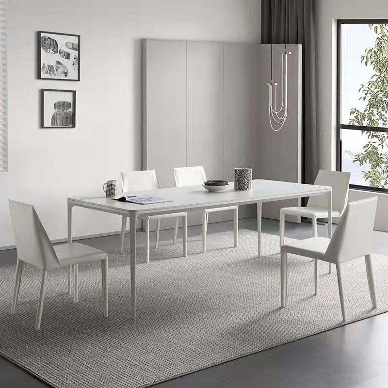 Stone Top Dining Table Contemporary Rectangle Dining Table with 4 Legs in White