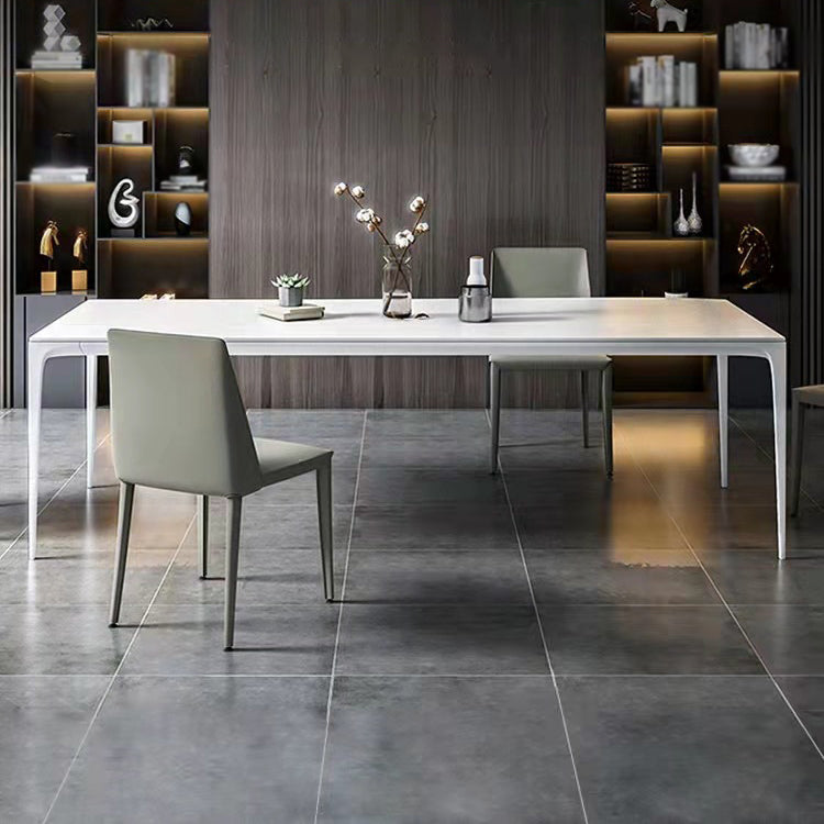 Stone Top Dining Table Contemporary Rectangle Dining Table with 4 Legs in White