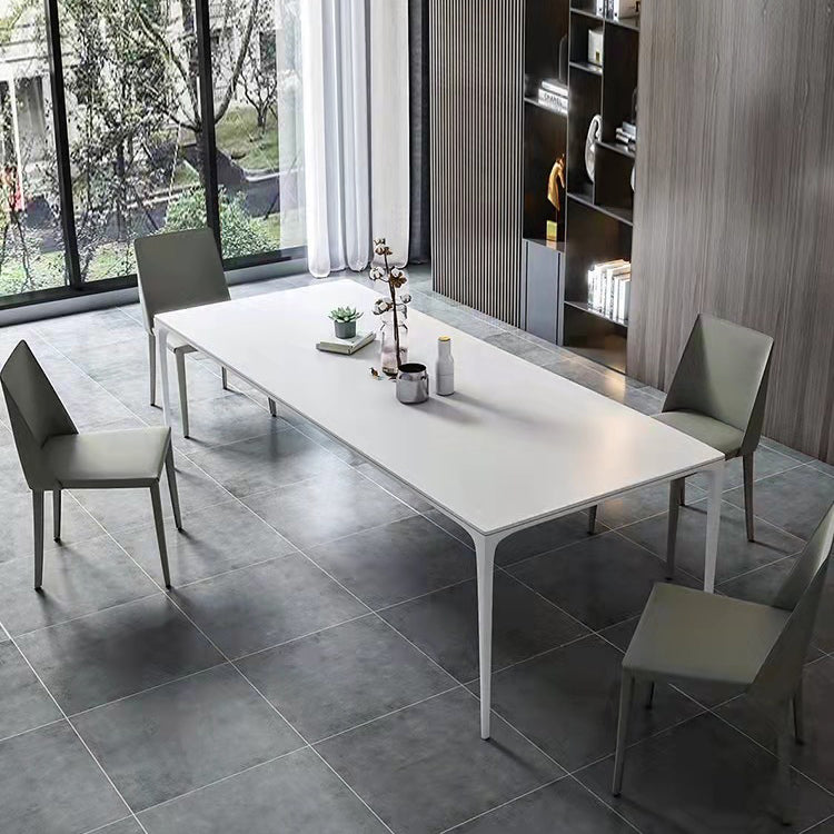 Stone Top Dining Table Contemporary Rectangle Dining Table with 4 Legs in White