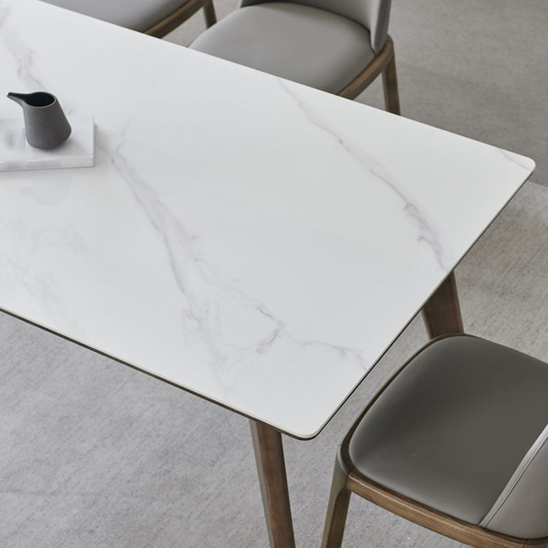 Modern Stone Dining Site Table 4 Wood Legs Rectangle Home Dining Table