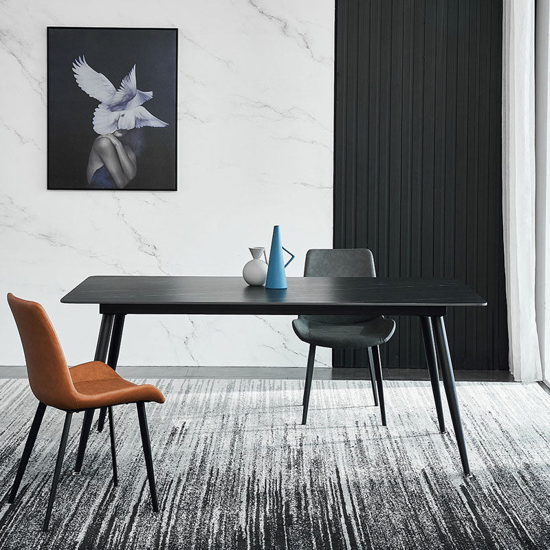 Stone Top Dining Table Industrial Rectangle Table with 4 Legs