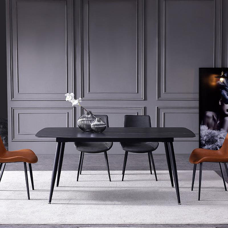 Stone Top Dining Table Industrial Rectangle Table with 4 Legs