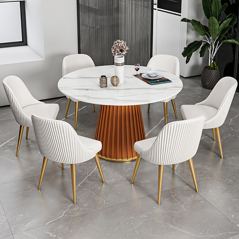 Glam Sintered Stone Dining Table Round Dining Table with Pedestal Base