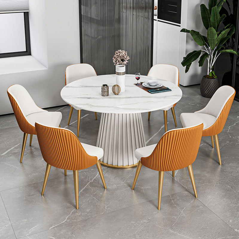 Glam Sintered Stone Dining Table Round Dining Table with Pedestal Base