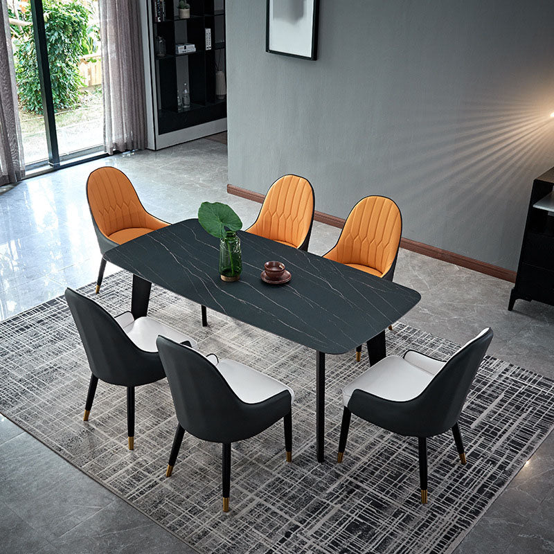 Stone Top Dining Table Contemporary Rectangle Table with 4 Legs in Black