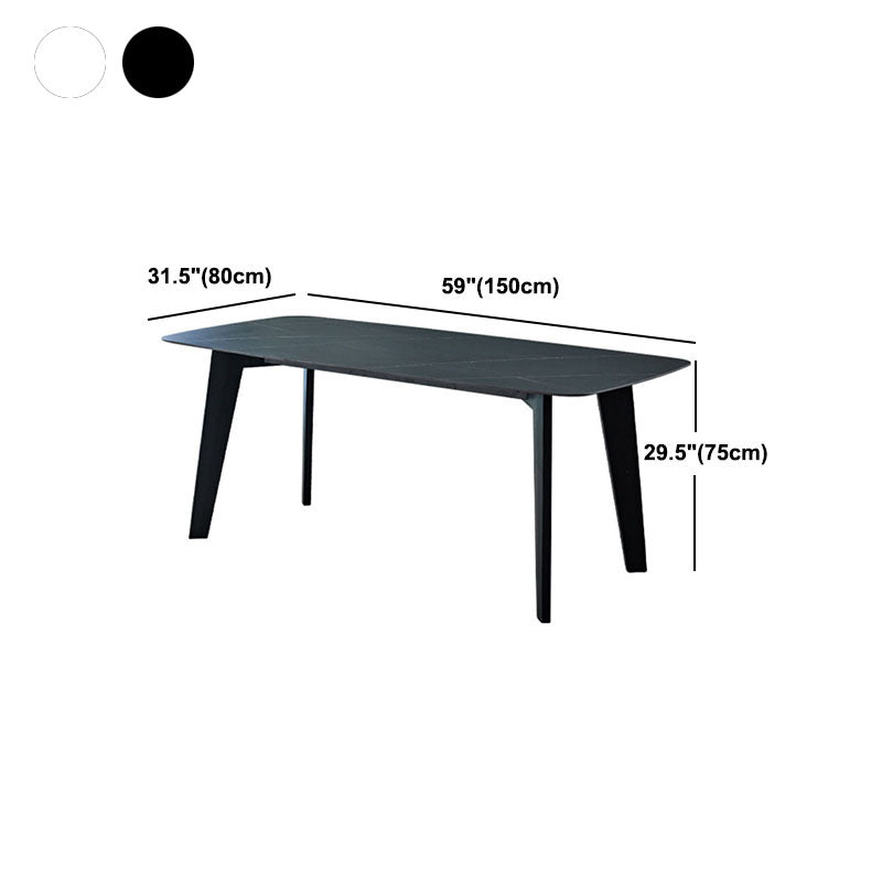 Stone Top Dining Table Contemporary Rectangle Table with 4 Legs in Black