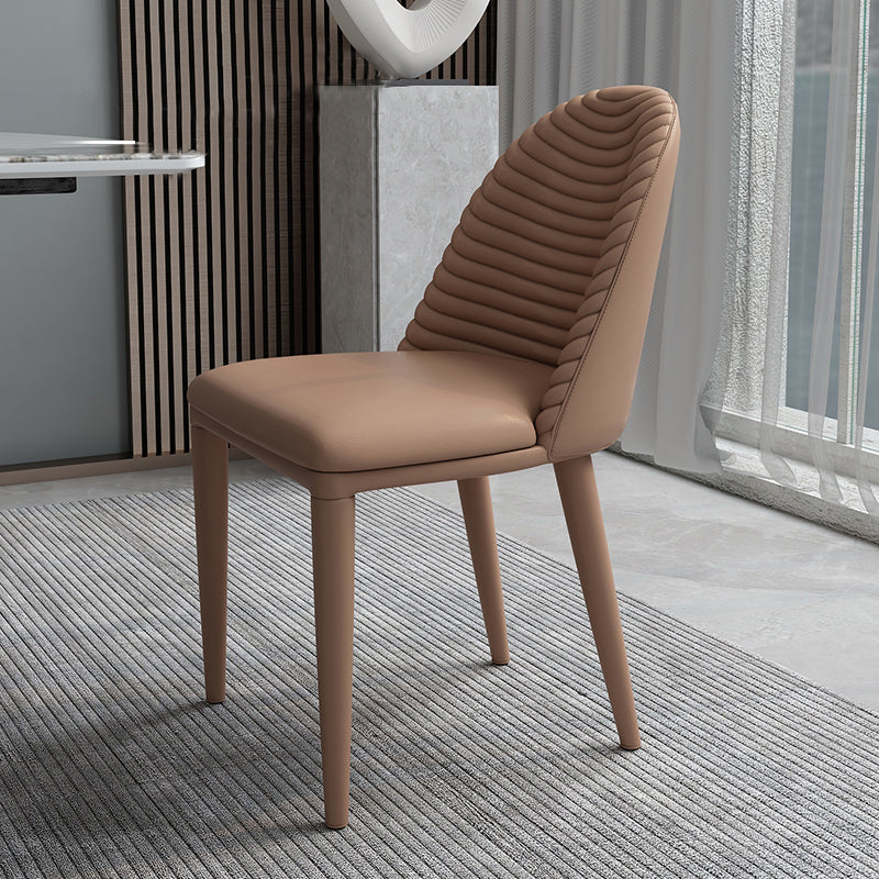 Glam Dining Room Side Chairs Faux Leather Metal Base Armless Chairs