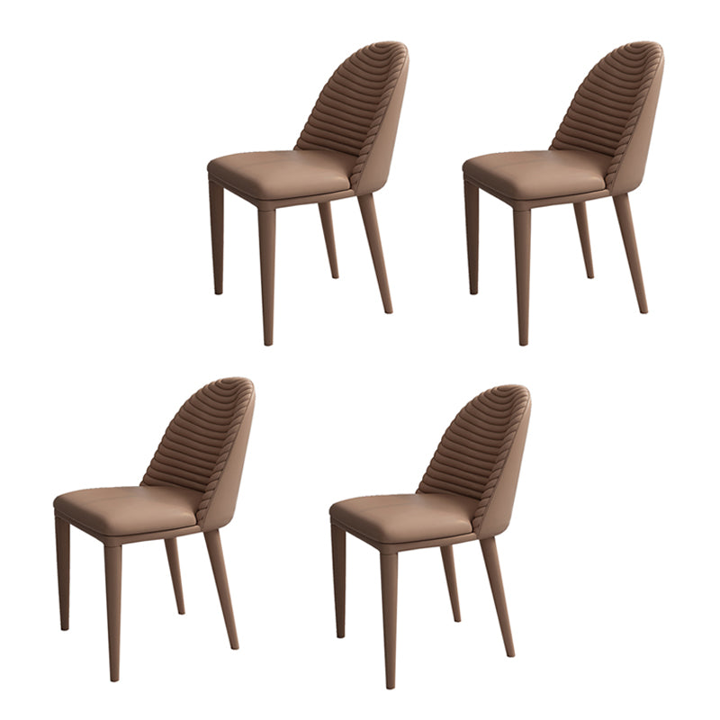 Glam Dining Room Side Chairs Faux Leather Metal Base Armless Chairs